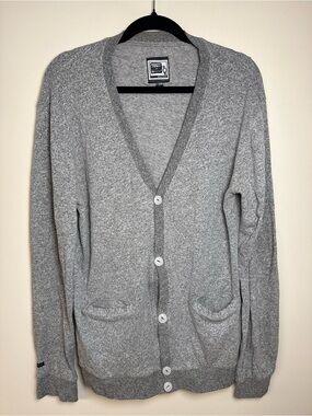 Tobey & Max Cardigan Sz Large Soft Gray Knit Button Front Cozy Layering Sweater